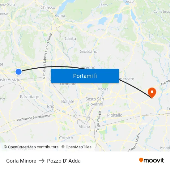 Gorla Minore to Pozzo D' Adda map