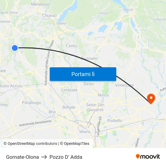 Gornate-Olona to Pozzo D' Adda map