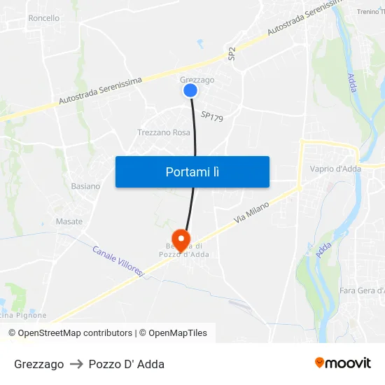 Grezzago to Pozzo D' Adda map