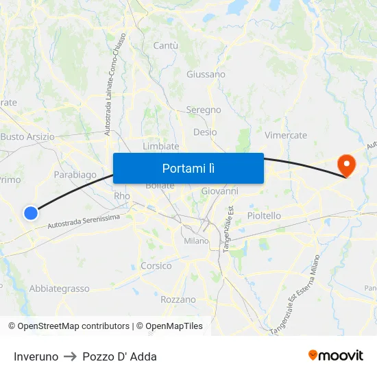 Inveruno to Pozzo D' Adda map