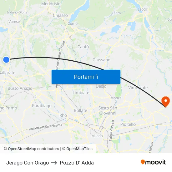 Jerago Con Orago to Pozzo D' Adda map