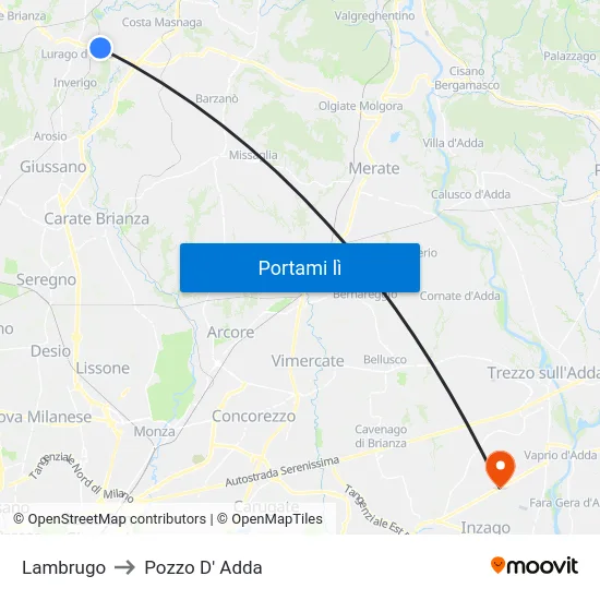 Lambrugo to Pozzo D' Adda map