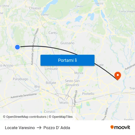 Locate Varesino to Pozzo D' Adda map