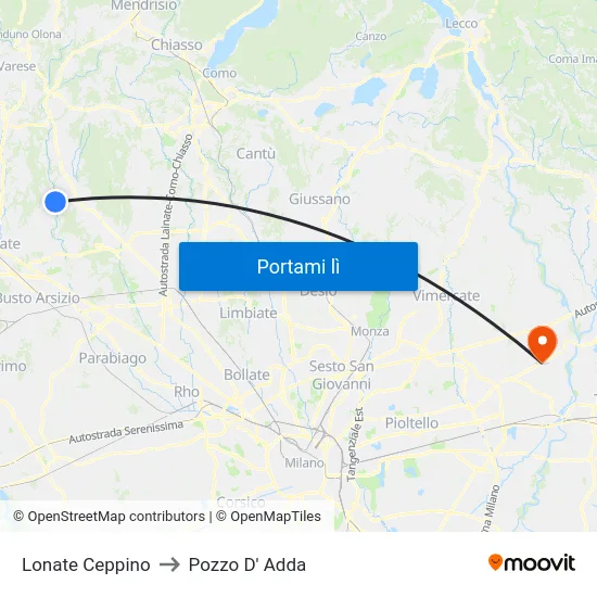 Lonate Ceppino to Pozzo D' Adda map