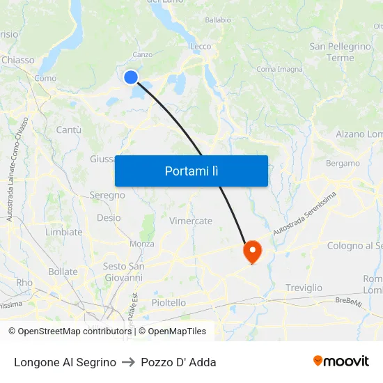 Longone Al Segrino to Pozzo D' Adda map