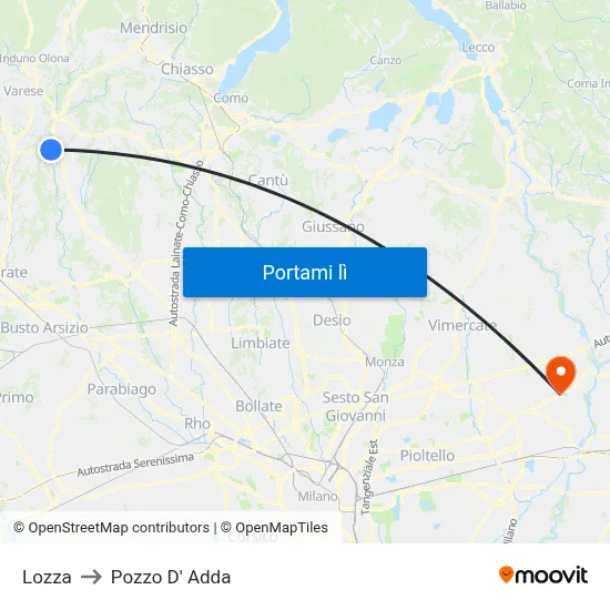 Lozza to Pozzo D' Adda map