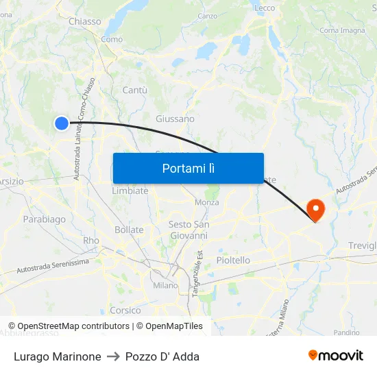 Lurago Marinone to Pozzo D' Adda map