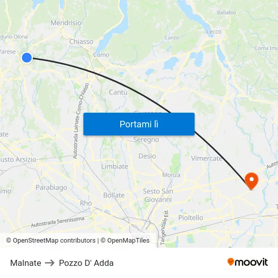 Malnate to Pozzo D' Adda map