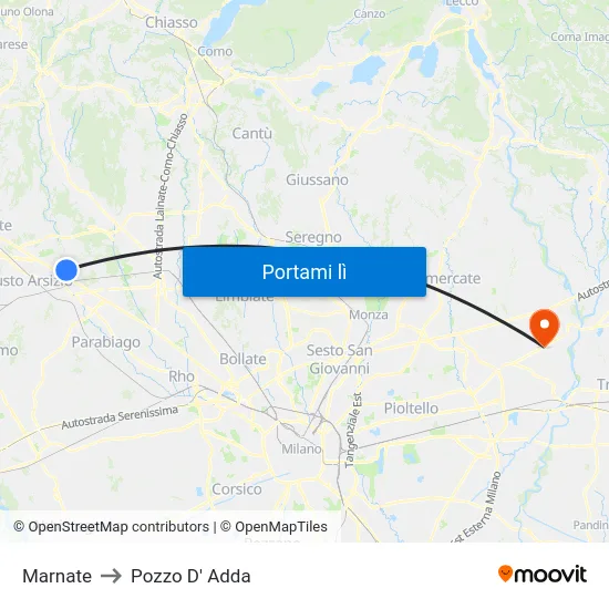 Marnate to Pozzo D' Adda map