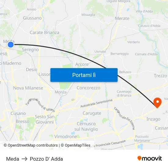 Meda to Pozzo D' Adda map