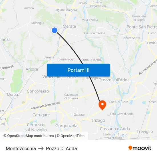 Montevecchia to Pozzo D' Adda map