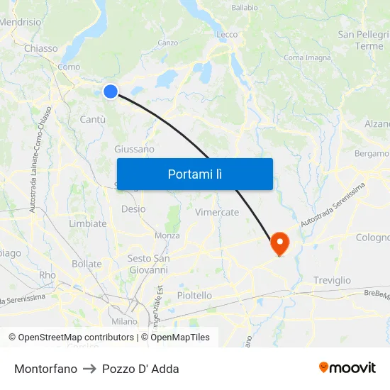 Montorfano to Pozzo D' Adda map