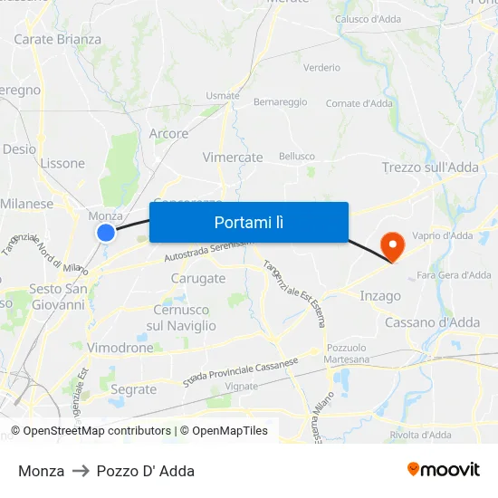 Monza to Pozzo D' Adda map