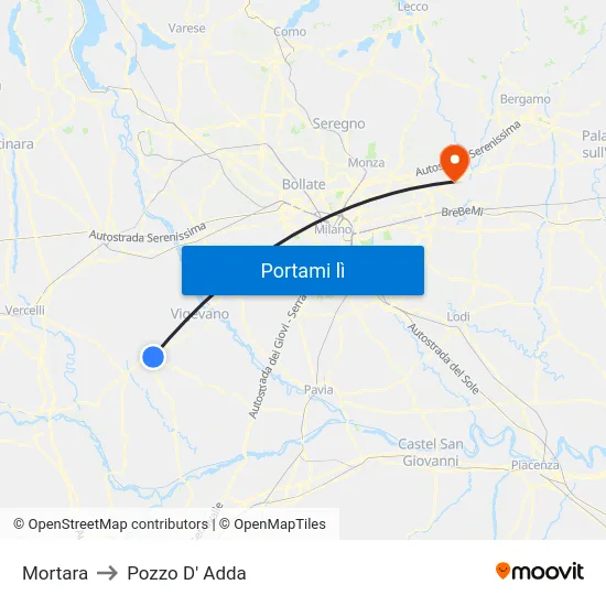 Mortara to Pozzo D' Adda map