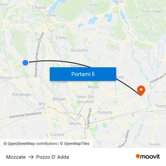 Mozzate to Pozzo D' Adda map