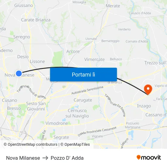 Nova Milanese to Pozzo D' Adda map