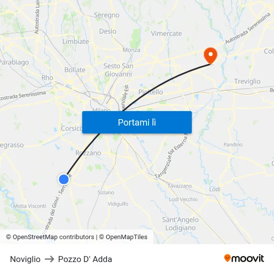 Noviglio to Pozzo D' Adda map