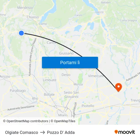 Olgiate Comasco to Pozzo D' Adda map