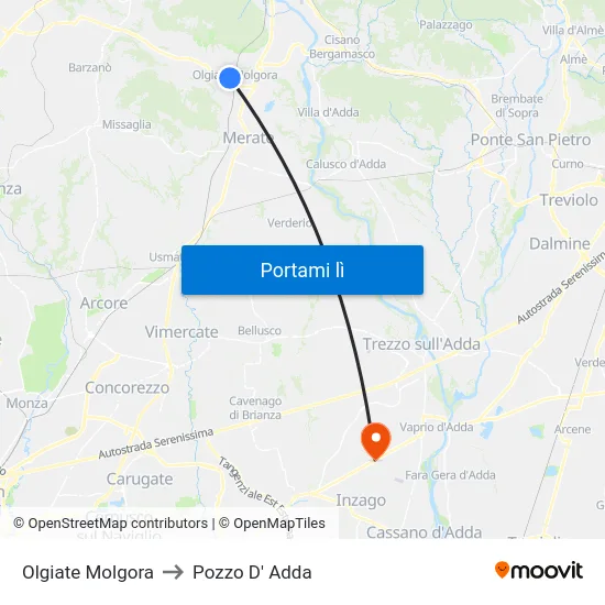 Olgiate Molgora to Pozzo D' Adda map