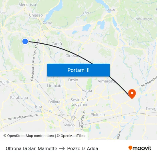 Oltrona Di San Mamette to Pozzo D' Adda map