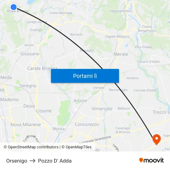 Orsenigo to Pozzo D' Adda map