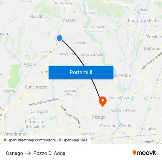 Osnago to Pozzo D' Adda map