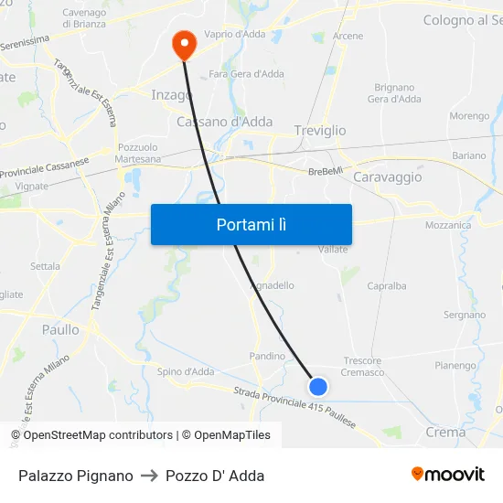 Palazzo Pignano to Pozzo D' Adda map