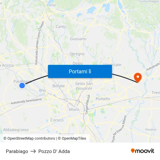 Parabiago to Pozzo D' Adda map