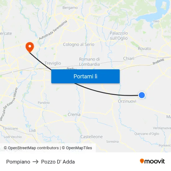 Pompiano to Pozzo D' Adda map