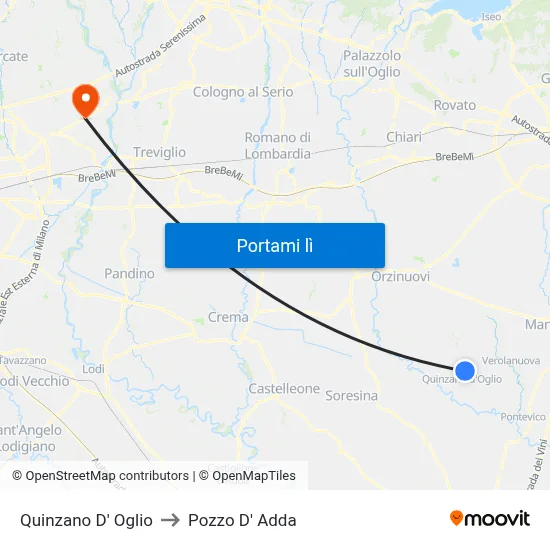 Quinzano D' Oglio to Pozzo D' Adda map