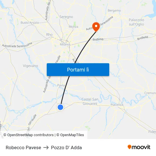 Robecco Pavese to Pozzo D' Adda map