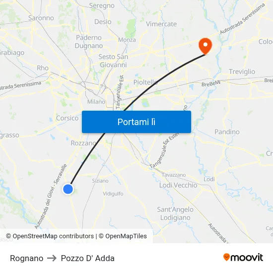 Rognano to Pozzo D' Adda map