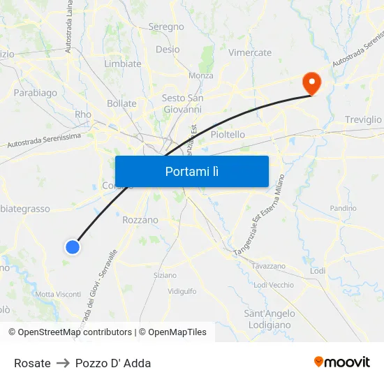 Rosate to Pozzo D' Adda map