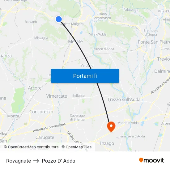 Rovagnate to Pozzo D' Adda map