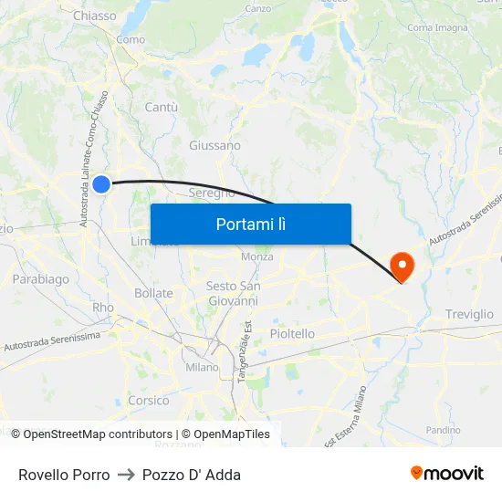 Rovello Porro to Pozzo D' Adda map