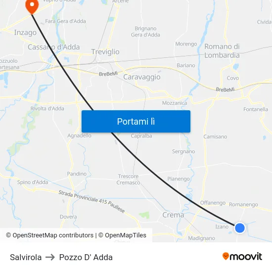 Salvirola to Pozzo D' Adda map