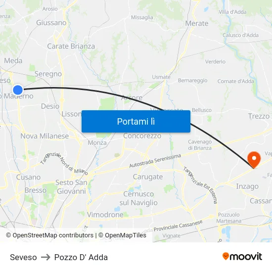 Seveso to Pozzo D' Adda map