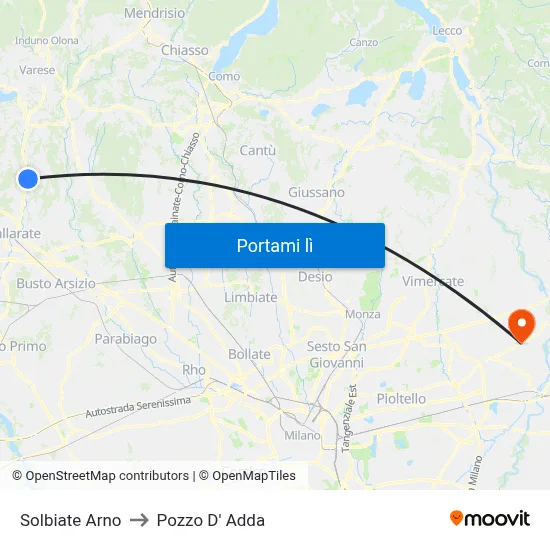 Solbiate Arno to Pozzo D' Adda map