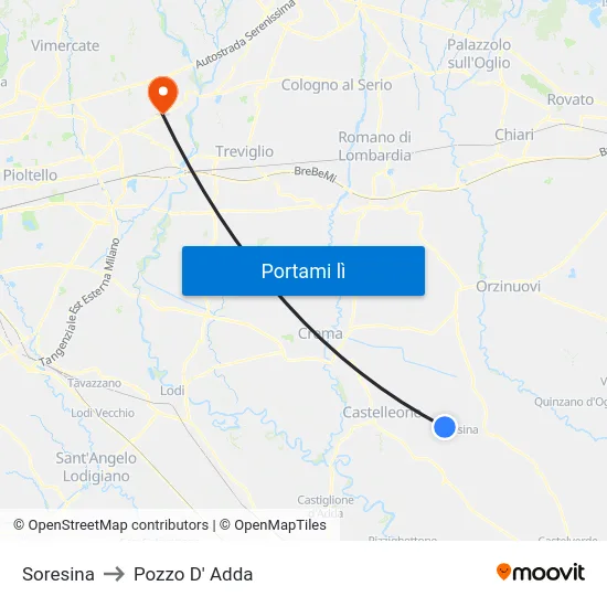 Soresina to Pozzo D' Adda map