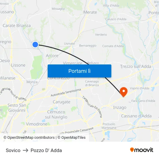 Sovico to Pozzo D' Adda map