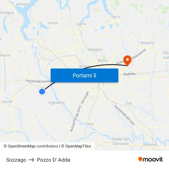 Sozzago to Pozzo D' Adda map