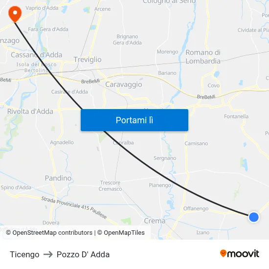 Ticengo to Pozzo D' Adda map