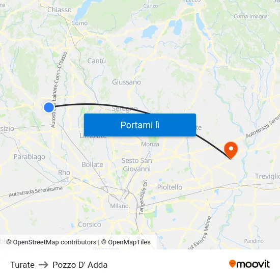 Turate to Pozzo D' Adda map