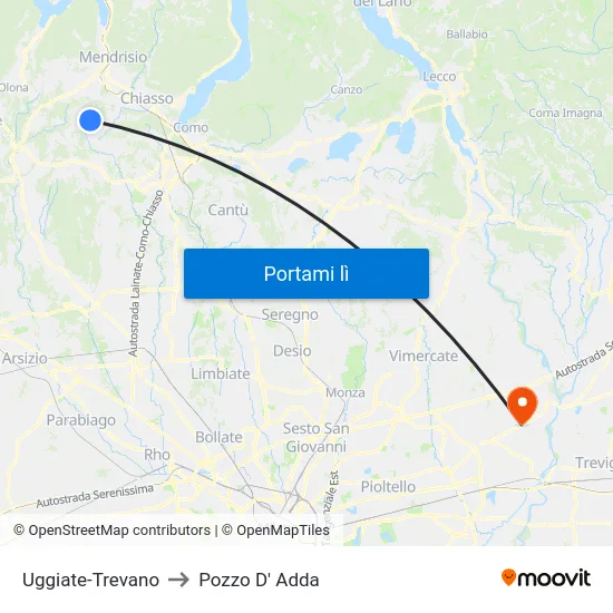 Uggiate-Trevano to Pozzo D' Adda map