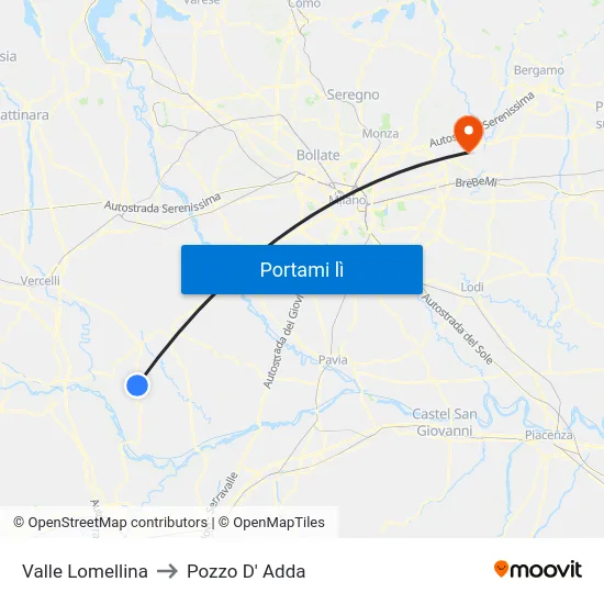 Valle Lomellina to Pozzo D' Adda map