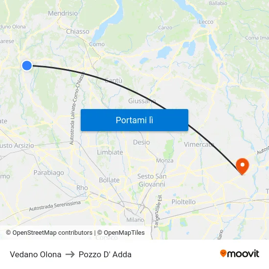 Vedano Olona to Pozzo D' Adda map