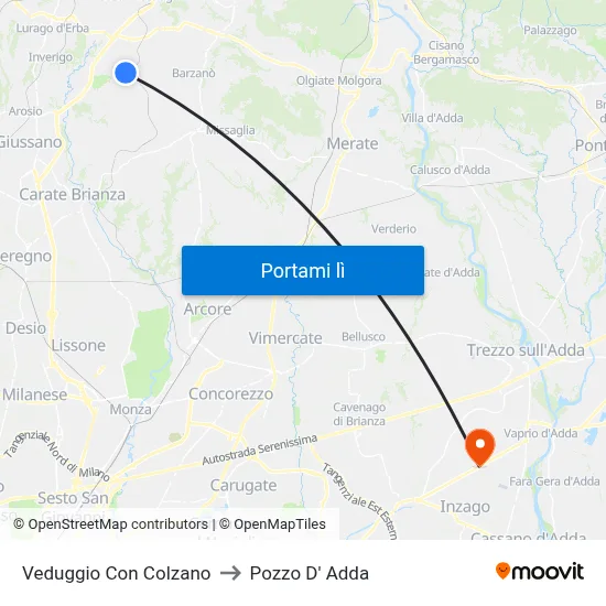 Veduggio Con Colzano to Pozzo D' Adda map