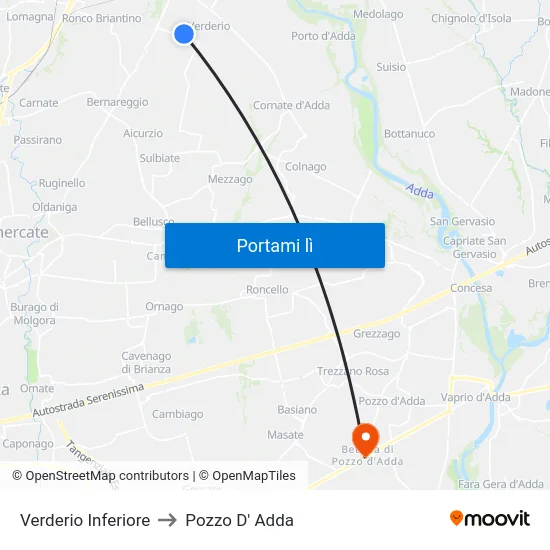 Verderio Inferiore to Pozzo D' Adda map