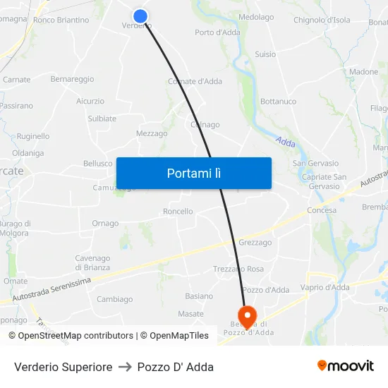 Verderio Superiore to Pozzo D' Adda map