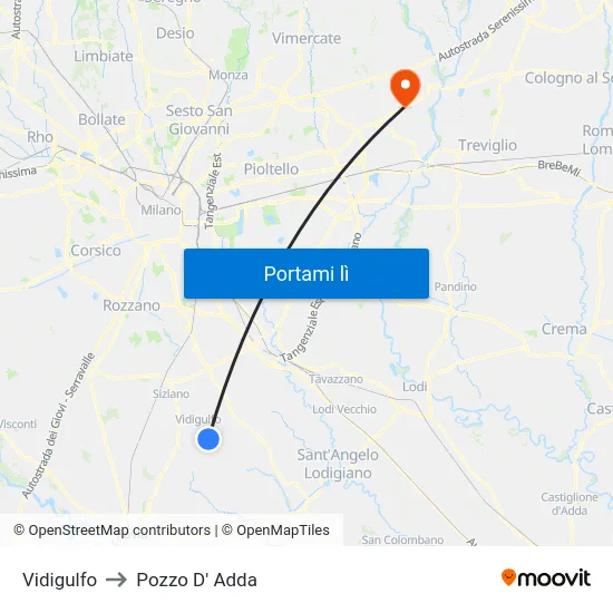 Vidigulfo to Pozzo D' Adda map